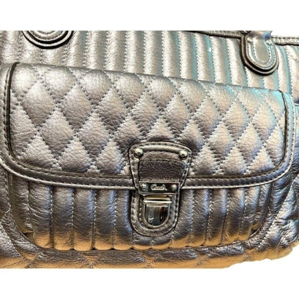 Coach C1293 19857 Quilted Leather Shopper Tote Purse Silver Anthracite Metallic - Picture 11 of 15